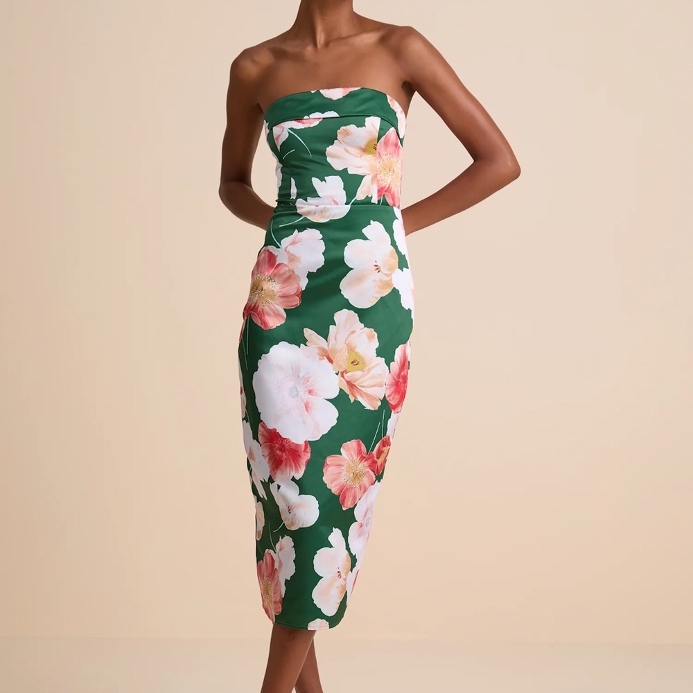 Lulus - NWT!!! Floral Strapless Green Dress